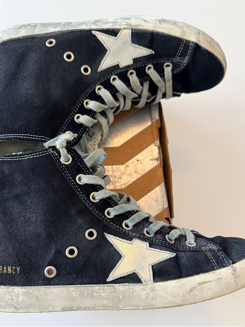 Golden Goose Francy Sneakers Navy Denim High Top Size 39
